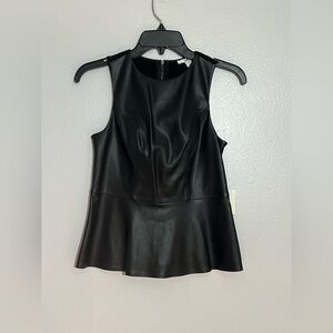 Bar III Women's Black Faux Leather Sleeveless Peplum Top - XS - Rock n Roll